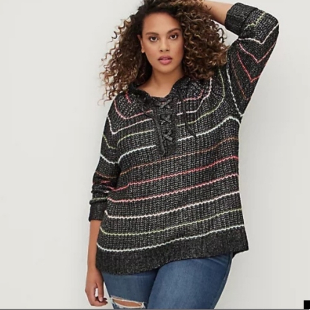 Torrid Raglan Hoodie Chunky Yarn Striped Sweater